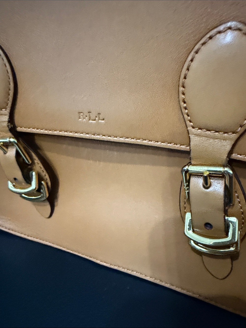 Ralph Lauren Tan Leather Crossbody Satchel with Buckle Details - Picture 2 of 5